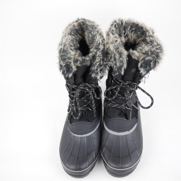 KHOMBU Women's Black Leather Rubber Winter Snow Boots Fleece Lined Mid Calf 7 - Picture 5 of 14